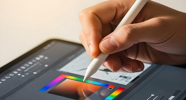 uno de los mejores diseñadores gráficos, trabaja en una tableta